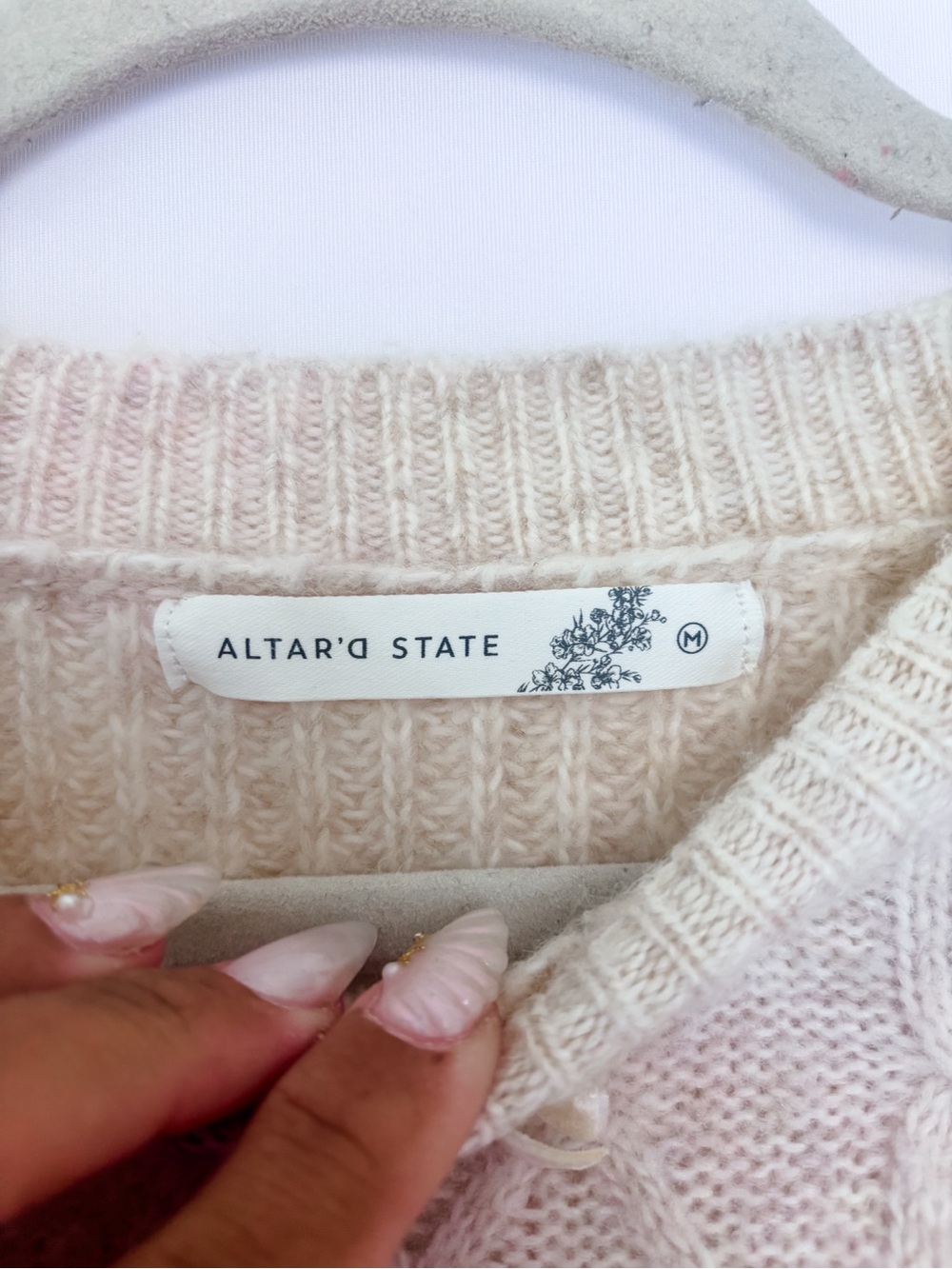 Altar'd State Cream Cable Knit Bow-Trim Women's Sweater - Picture 2 of 6